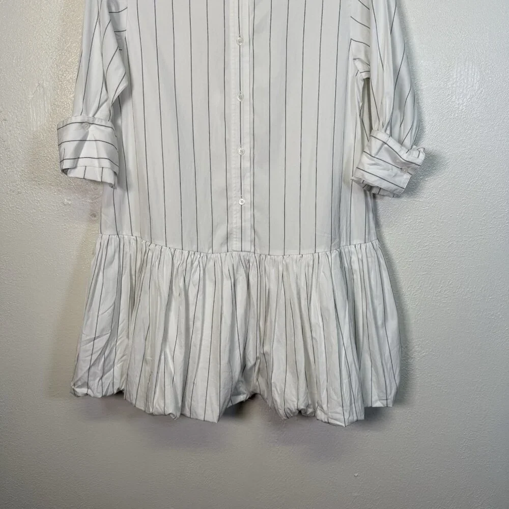 MADEWELL Bubble-Hem Mini Shirtdress in Pinstripe Poplin Dress X-Small - Picture 9 of 16